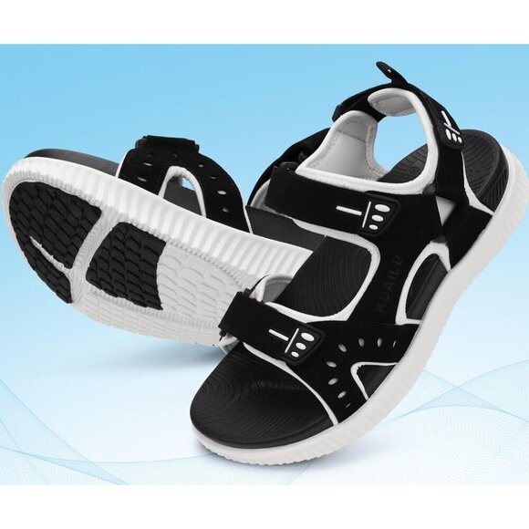 Casual Hiking Sandals Men\'s Black White Athletic Sports Walking Fisherman Shoes